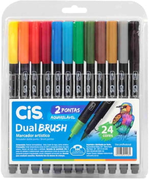 CANETA HIDROG DUAL BRUSH C/24 CORES CIS